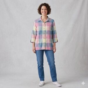 Willow Ridge Pink and Purple Patchwork Plaid Shirt Spring - Easter - Pastel